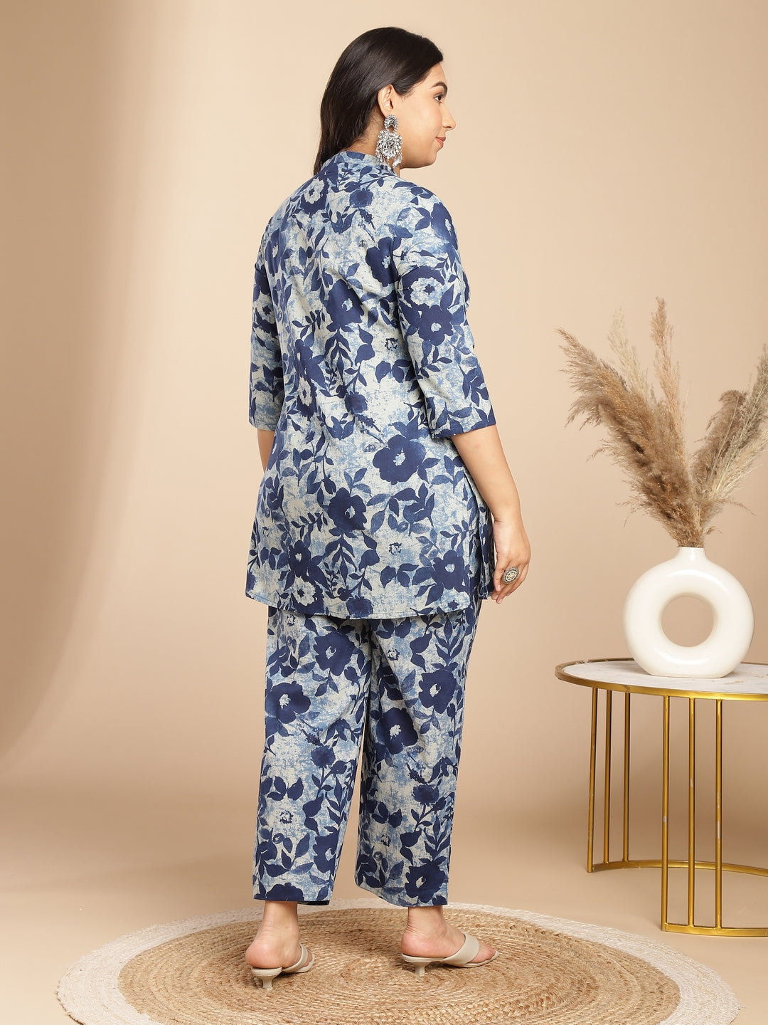 Janasya Dark Cotton Floral A-Line Top & Bottom Set | Swadesiicart