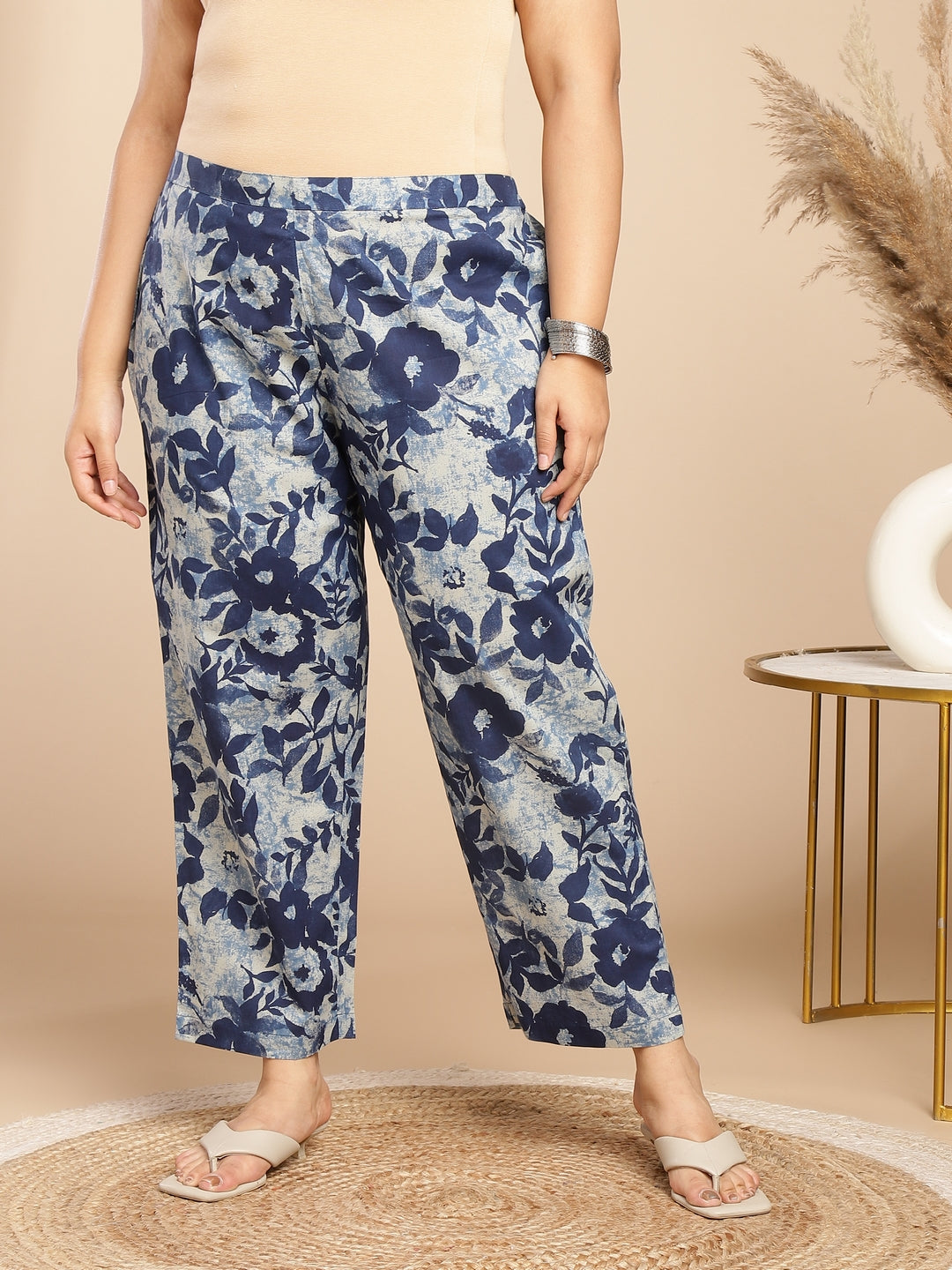 Janasya Dark Cotton Floral A-Line Top & Bottom Set | Swadesiicart