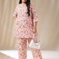 Janasya A-Line Cambric Cream Floral Notch Neck Co-Ords - Swadesiicart