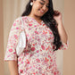 Janasya A-Line Cambric Cream Floral Notch Neck Co-Ords - Swadesiicart