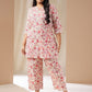 Janasya A-Line Cambric Cream Floral Notch Neck Co-Ords - Swadesiicart