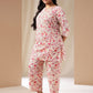 Janasya A-Line Cambric Cream Floral Notch Neck Co-Ords - Swadesiicart