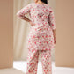 Janasya A-Line Cambric Cream Floral Notch Neck Co-Ords - Swadesiicart