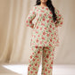 Janasya A-Line Cambric Off White Floral Round Neck Co-Ords - Swadesiicart