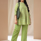 Janasya A-Line Cambric Lime Green Ethnic Motifs Band Collar Co-Ords - Swadesiicart