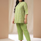 Janasya A-Line Cambric Lime Green Ethnic Motifs Band Collar Co-Ords - Swadesiicart