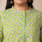 Janasya A-Line Cambric Lime Green Ethnic Motifs Band Collar Co-Ords - Swadesiicart