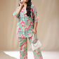 Janasya A-Line Cambric Aqua Ethnic Motifs Square Neck Co-Ords - Swadesiicart