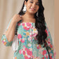 Janasya A-Line Cambric Aqua Ethnic Motifs Square Neck Co-Ords - Swadesiicart