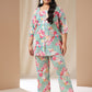 Janasya A-Line Cambric Aqua Ethnic Motifs Square Neck Co-Ords - Swadesiicart