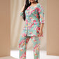 Janasya A-Line Cambric Aqua Ethnic Motifs Square Neck Co-Ords - Swadesiicart