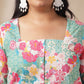 Janasya A-Line Cambric Aqua Ethnic Motifs Square Neck Co-Ords - Swadesiicart