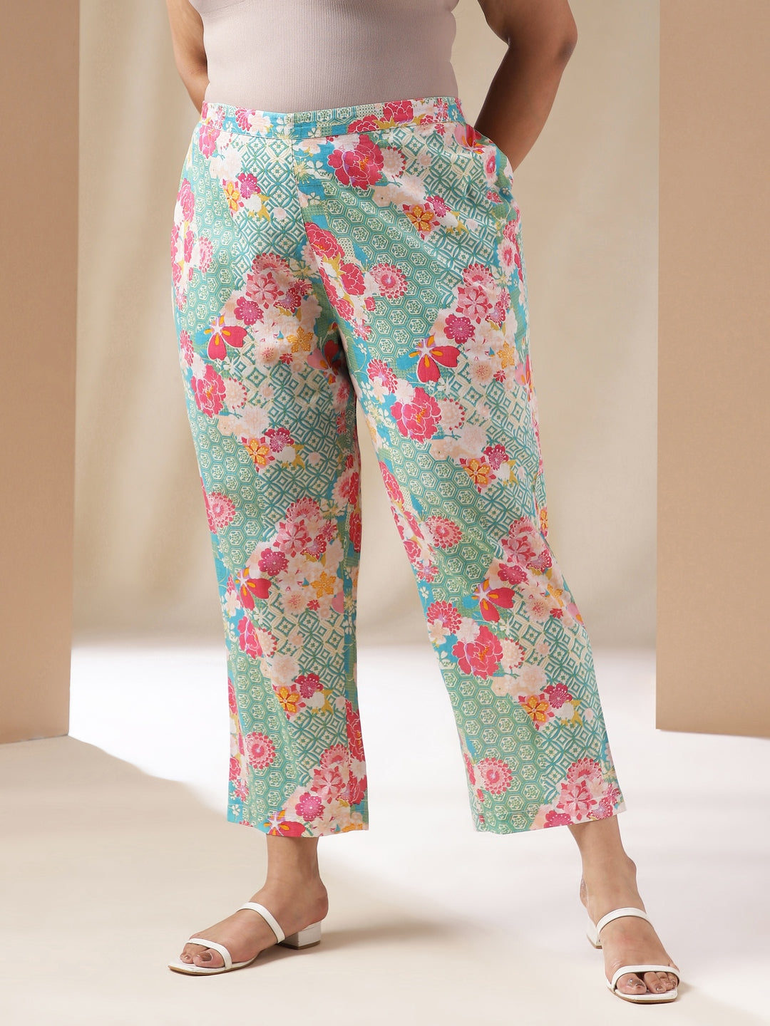 Janasya A-Line Cambric Aqua Ethnic Motifs Square Neck Co-Ords - Swadesiicart