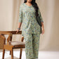 Janasya Straight Cambric Sage Ethnic Motifs V-Neck Co-Ords - Swadesiicart