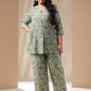 Janasya Straight Cambric Sage Ethnic Motifs V-Neck Co-Ords - Swadesiicart
