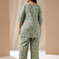 Janasya Straight Cambric Sage Ethnic Motifs V-Neck Co-Ords - Swadesiicart
