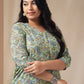 Janasya Straight Cambric Sage Ethnic Motifs V-Neck Co-Ords - Swadesiicart