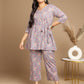Janasya A-Line Cambric Grey - V-Neck Co-Ords - Swadesiicart