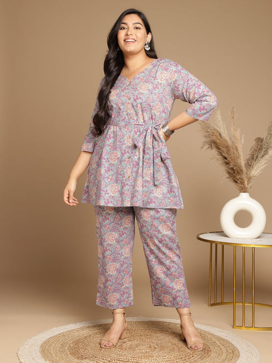 Janasya A-Line Cambric Grey - V-Neck Co-Ords - Swadesiicart
