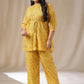 Janasya Regular Cambric Mustard Geometric Band Collar Co-Ords - Swadesiicart