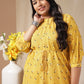 Janasya Regular Cambric Mustard Geometric Band Collar Co-Ords - Swadesiicart