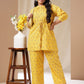Janasya Regular Cambric Mustard Geometric Band Collar Co-Ords - Swadesiicart