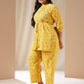 Janasya Regular Cambric Mustard Geometric Band Collar Co-Ords - Swadesiicart