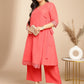 Janasya Angrakha Muslin Peach Solid V-Neck Kurta & Bottom | Swadesiicart