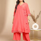 Janasya Angrakha Muslin Peach Solid V-Neck Kurta & Bottom | Swadesiicart