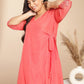 Janasya Angrakha Muslin Peach Solid V-Neck Kurta & Bottom | Swadesiicart