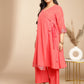 Janasya Angrakha Muslin Peach Solid V-Neck Kurta & Bottom | Swadesiicart