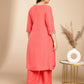 Janasya Angrakha Muslin Peach Solid V-Neck Kurta & Bottom | Swadesiicart