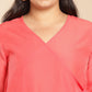 Janasya Angrakha Muslin Peach Solid V-Neck Kurta & Bottom | Swadesiicart