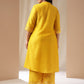 Janasya Pleated Muslin Yellow Solid Band Collar Kurta Set | Swadesiicart