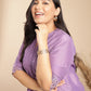 Janasya Pleated Muslin Lavender Embroidered V-Neck with Band Collar Kurta & Bottom | Swadesiicart