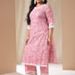 Janasya Straight Cambric Pink Floral V-Neck Set | Swadesiicart