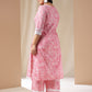 Janasya Straight Cambric Pink Floral V-Neck Set | Swadesiicart