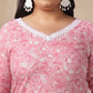 Janasya Straight Cambric Pink Floral V-Neck Set | Swadesiicart
