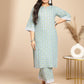 Janasya Regular Cotton Cambric Light Blue Floral Notch Neck Kurta Set | Swadesiicart