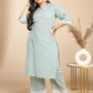 Janasya Regular Cotton Cambric Light Blue Floral Notch Neck Kurta Set | Swadesiicart