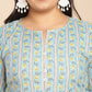 Janasya Regular Cotton Cambric Light Blue Floral Notch Neck Kurta Set | Swadesiicart