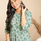 Janasya A-Line Cambric Sage Floral Round Neck Tunic | Swadesiicart
