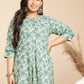 Janasya A-Line Cambric Sage Floral Round Neck Tunic | Swadesiicart