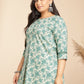 Janasya A-Line Cambric Sage Floral Round Neck Tunic | Swadesiicart