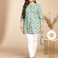 Janasya A-Line Cambric Sage Floral Round Neck Tunic | Swadesiicart