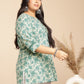 Janasya A-Line Cambric Sage Floral Round Neck Tunic | Swadesiicart