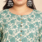 Janasya A-Line Cambric Sage Floral Round Neck Tunic | Swadesiicart