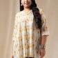 Janasya Pleated Cambric Off White Ikkat Notch Neck Tunic | Swadesiicart