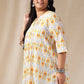 Janasya Pleated Cambric Off White Ikkat Notch Neck Tunic | Swadesiicart