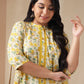 Janasya A-Line Cambric Off White Floral Band Collar Tunic | Swadesiicart